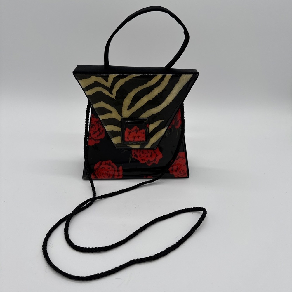 Vintage Angela Frascone Handbag Hard Case Roses And Tiger Print